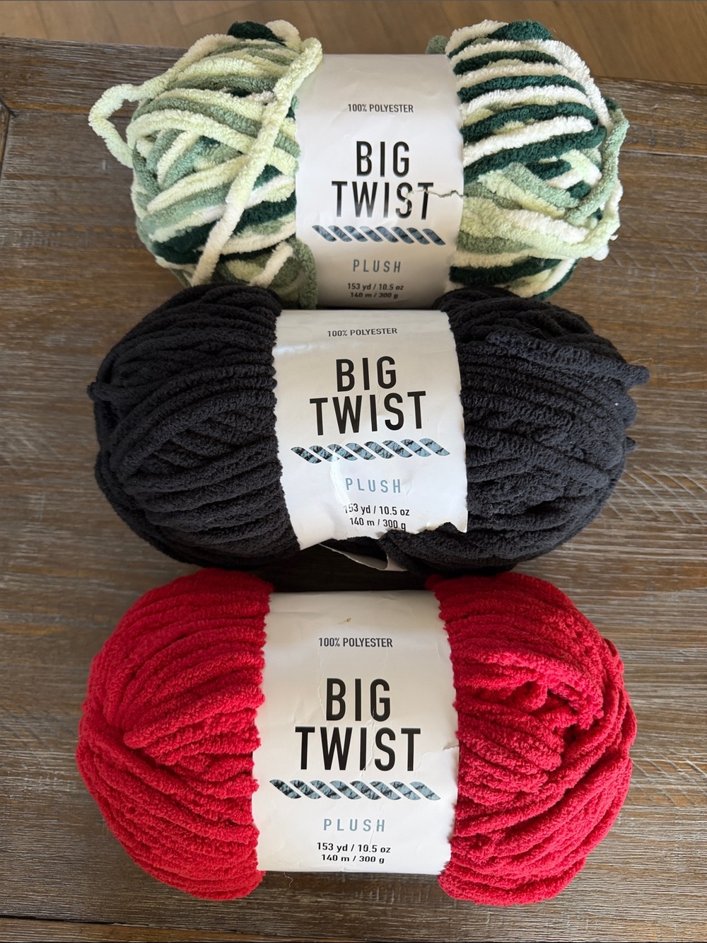 Big Twist Plush Yarn Skeins Set of 3 Variegated Green, Black, Chili Pepper 10.5